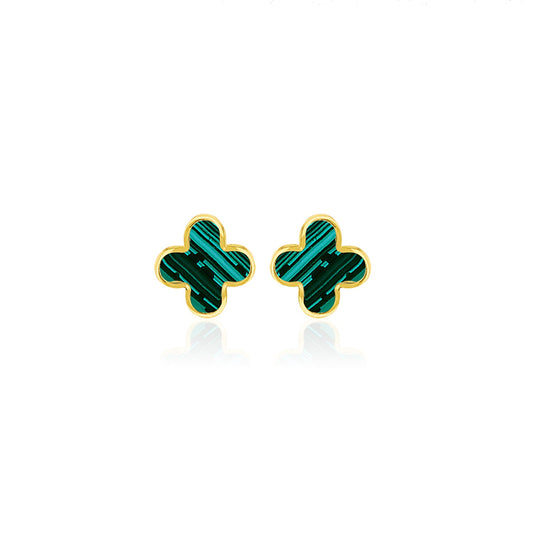 9CT Yellow Gold Malachite Petal Stud Earrings