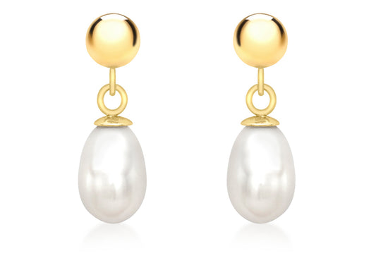 9K Yellow Gold Pearl Drop Earrings 5mm