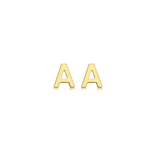 9K Yellow Gold Mini Initial 'A' Stud Earrings