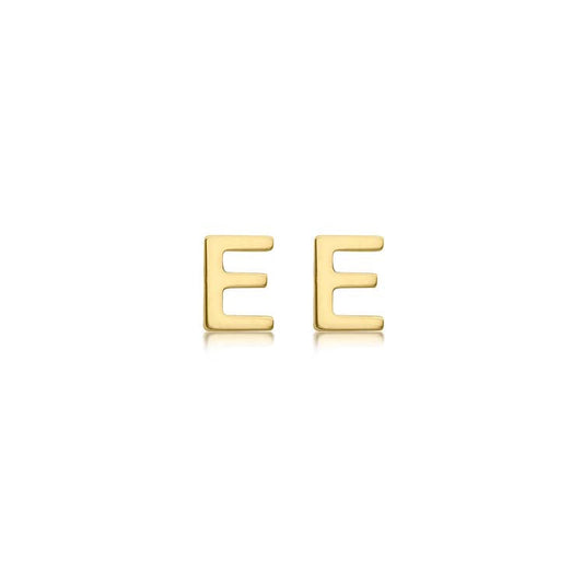 9K Yellow Gold Mini Initial 'E' Stud Earrings