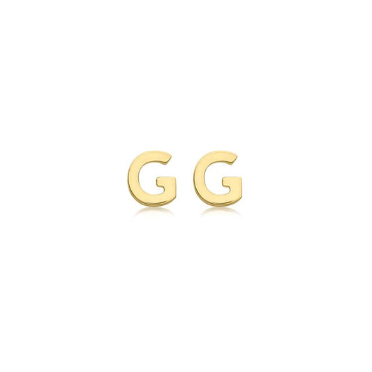 9K Yellow Gold Mini Initial 'G' Stud Earrings