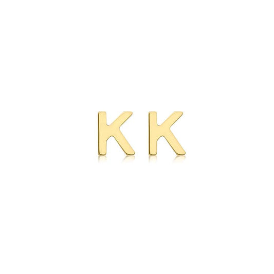 9K Yellow Gold Mini Initial 'K' Stud Earrings
