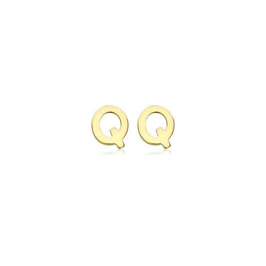 9K Yellow Gold Mini Initial 'Q' Stud Earrings