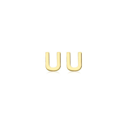 9K Yellow Gold Mini Initial 'U' Stud Earrings