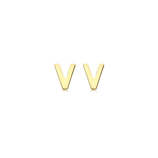 9K Yellow Gold Mini Initial 'V' Stud Earrings