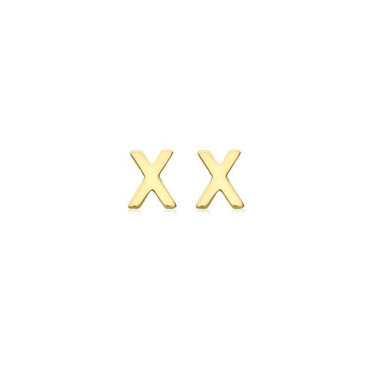 9K Yellow Gold Mini Initial 'X' Stud Earrings