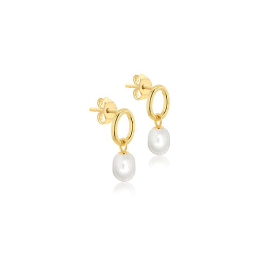 9CT Yellow Gold Freshwater Oval Baroque Pearl Drop Earrings