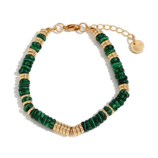 Bohemian Stone Bracelet for Women Stainless Steel Chains Handwoven Adjustable Natural Gemstone Stretch Boho Beaded Bracelet