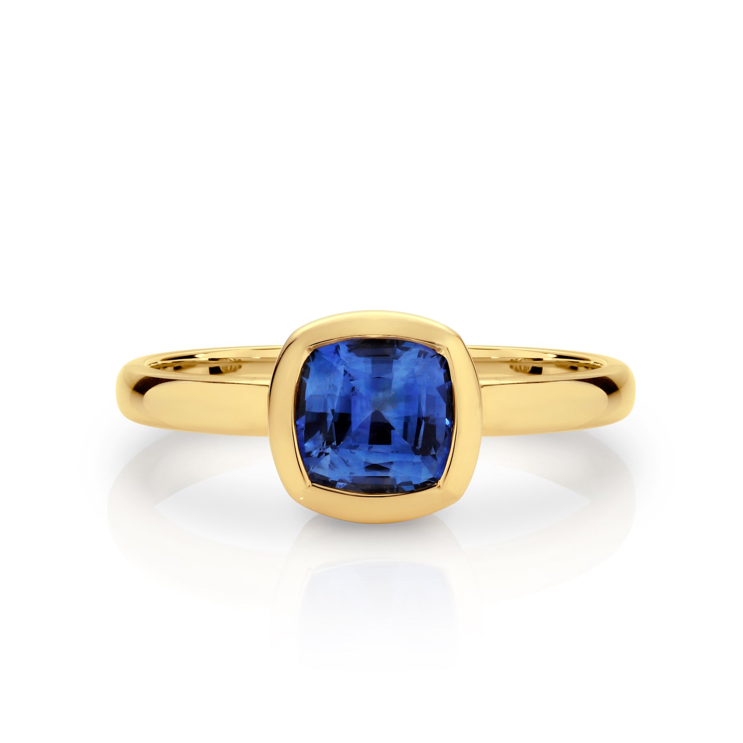 Cushion Cut Bezel Set Sapphire Ring Yellow Gold| By Angeline Australia