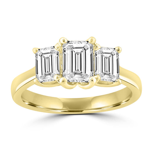 3 stone diamond ring set in yellow gold