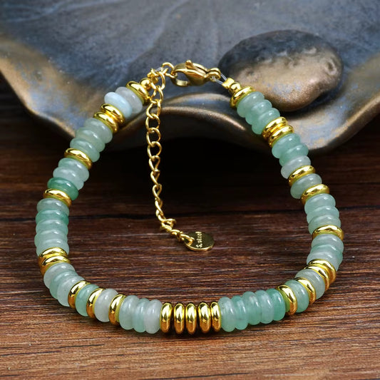 Bohemian Stone Bracelet for Women Stainless Steel Chains Handwoven Adjustable Natural Gemstone Stretch Boho Beaded Bracelet