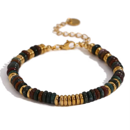 Bohemian Stone Bracelet for Women Stainless Steel Chains Handwoven Adjustable Natural Gemstone Stretch Boho Beaded Bracelet