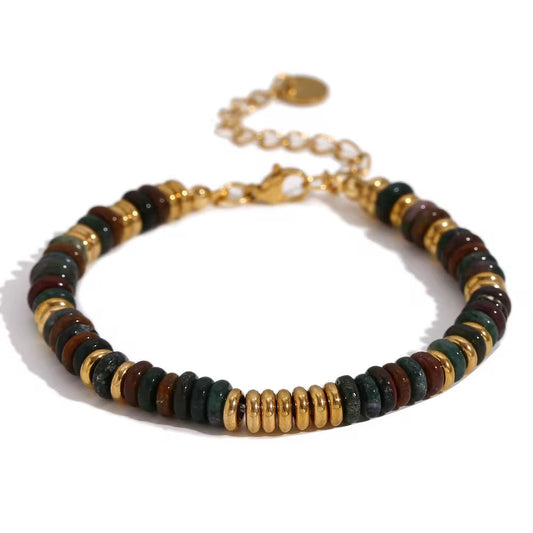 Bohemian Stone Bracelet for Women Stainless Steel Chains Handwoven Adjustable Natural Gemstone Stretch Boho Beaded Bracelet