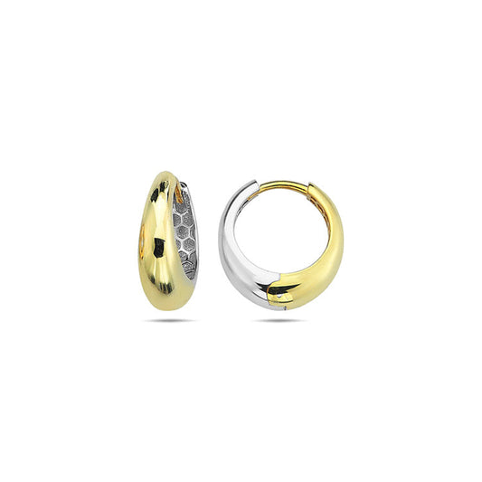 9CT Yellow Gold & White Gold Round Huggie Earrings 14mm