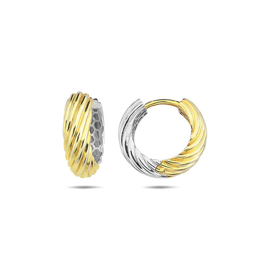 9CT Yellow Gold & White Gold Twist Huggie Earrings 15.5mm