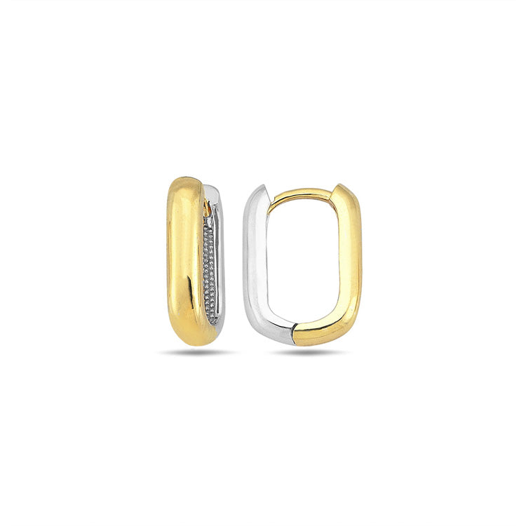 9CT Yellow Gold & White Gold Rectangle Huggie Earrings 15mm