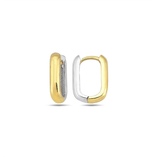 9CT Yellow Gold & White Gold Rectangle Huggie Earrings 15mm
