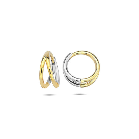 9CT Yellow Gold & White Gold Split Huggie Earrings 13.5mm