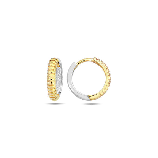 9CT Yellow Gold & White Gold Grove Huggie Earrings 14mm