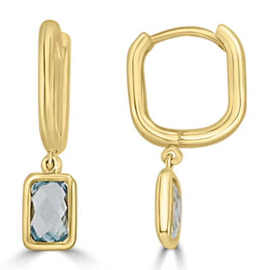 9CT Yellow Gold Faceted Sky Blue Topaz Huggie Earrings