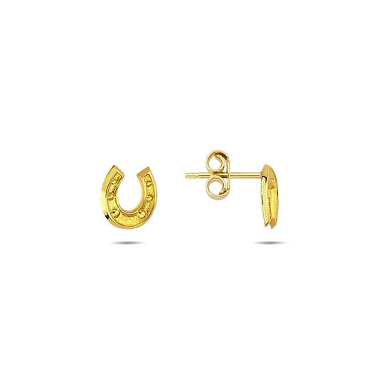 9K Yellow Gold Lucky Horseshoe Stud Earrings