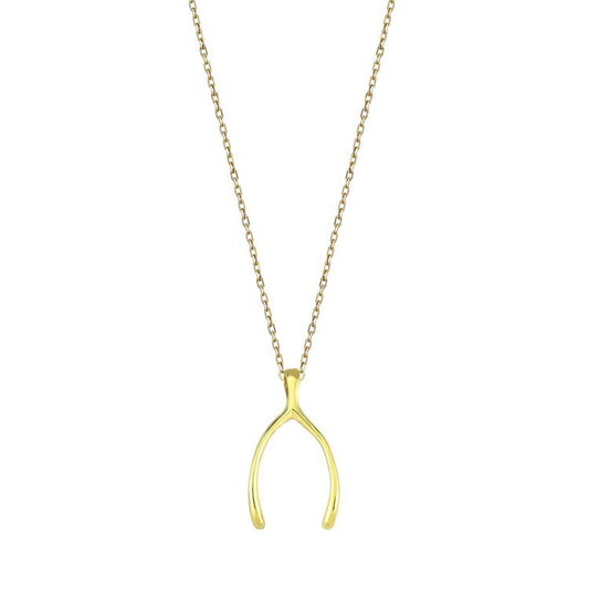 9K Yellow Gold Lucky Wishbone Necklace 40-45cm