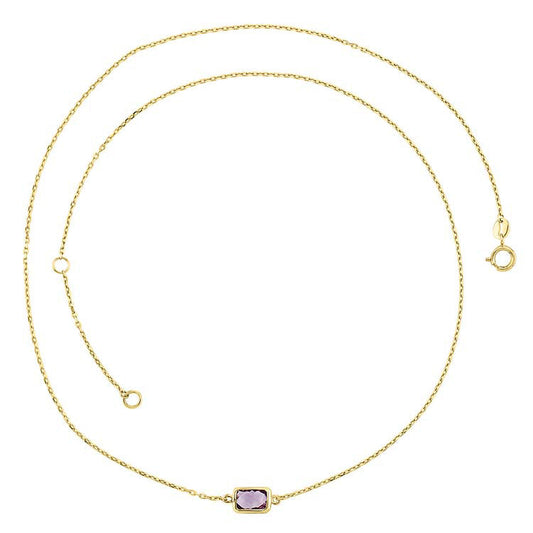 9CT Yellow Gold Faceted Amethyst Necklace 45cm