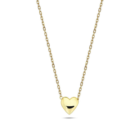 9CT Yellow Gold Puff Heart Necklace 45cm