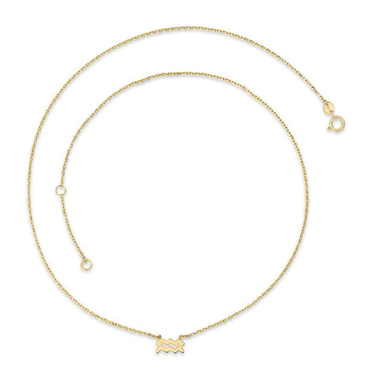 9CT Yellow Gold Aquarius Zodiac Necklace 40-45cm