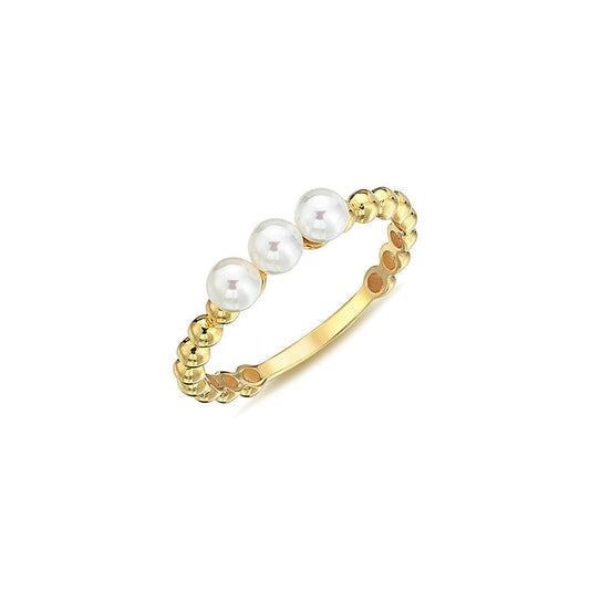 9K Yellow Gold Freshwater Pearl Beaded Ring