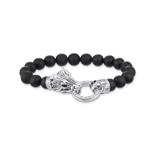 THOMAS SABO Bracelet with obsidian beads and dragon clasp