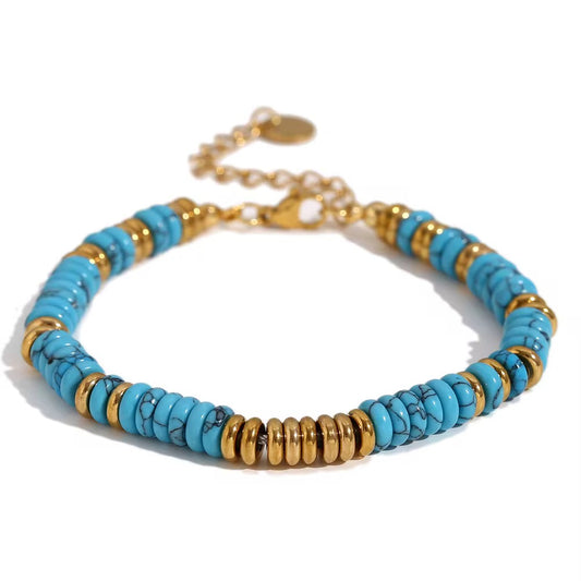 Bohemian Stone Bracelet for Women Stainless Steel Chains Handwoven Adjustable Natural Gemstone Stretch Boho Beaded Bracelet