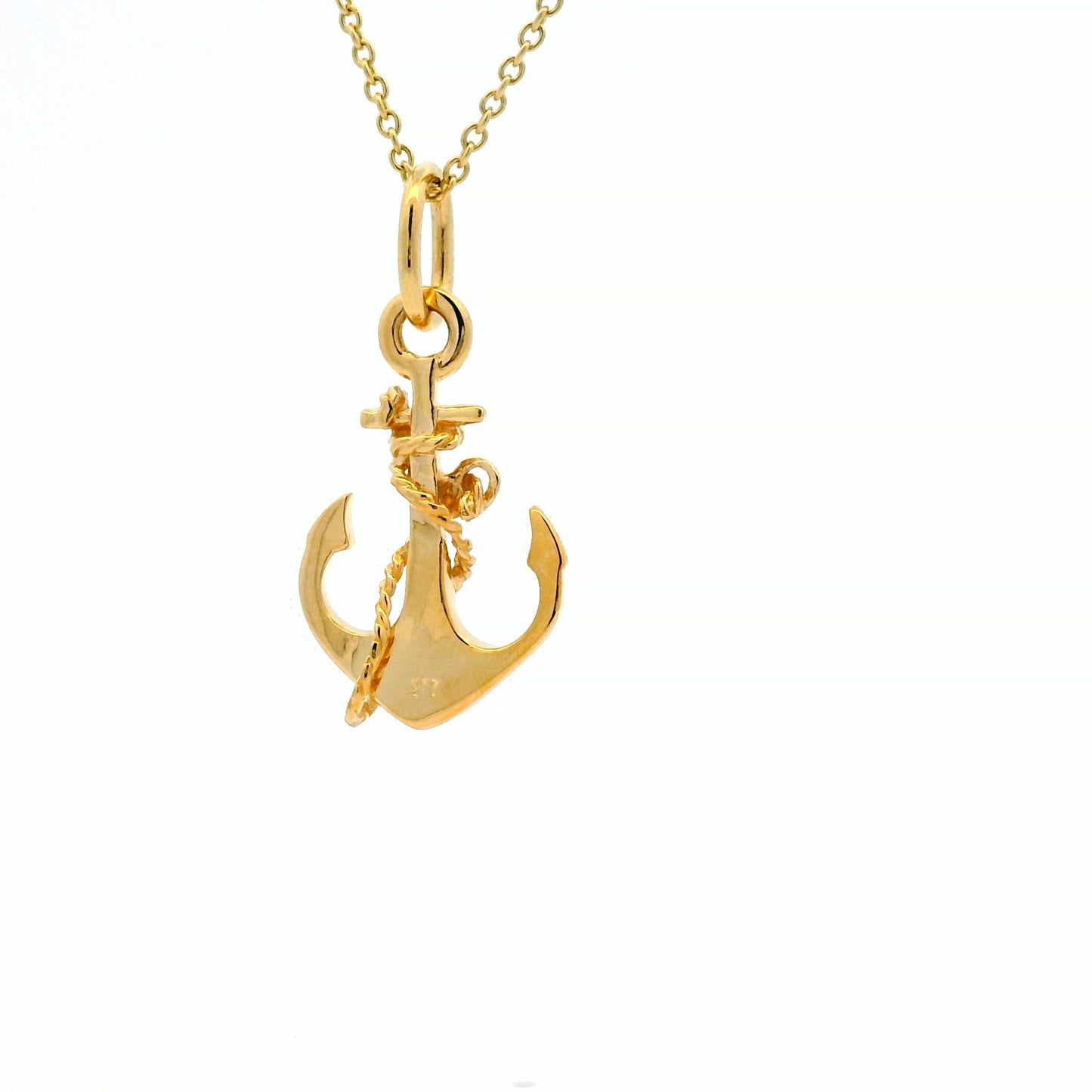 Anchor with rope gold jewellery pendant back view