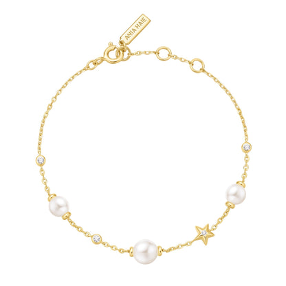 Ania Haie Gold Pearl and Star Station Bracelet