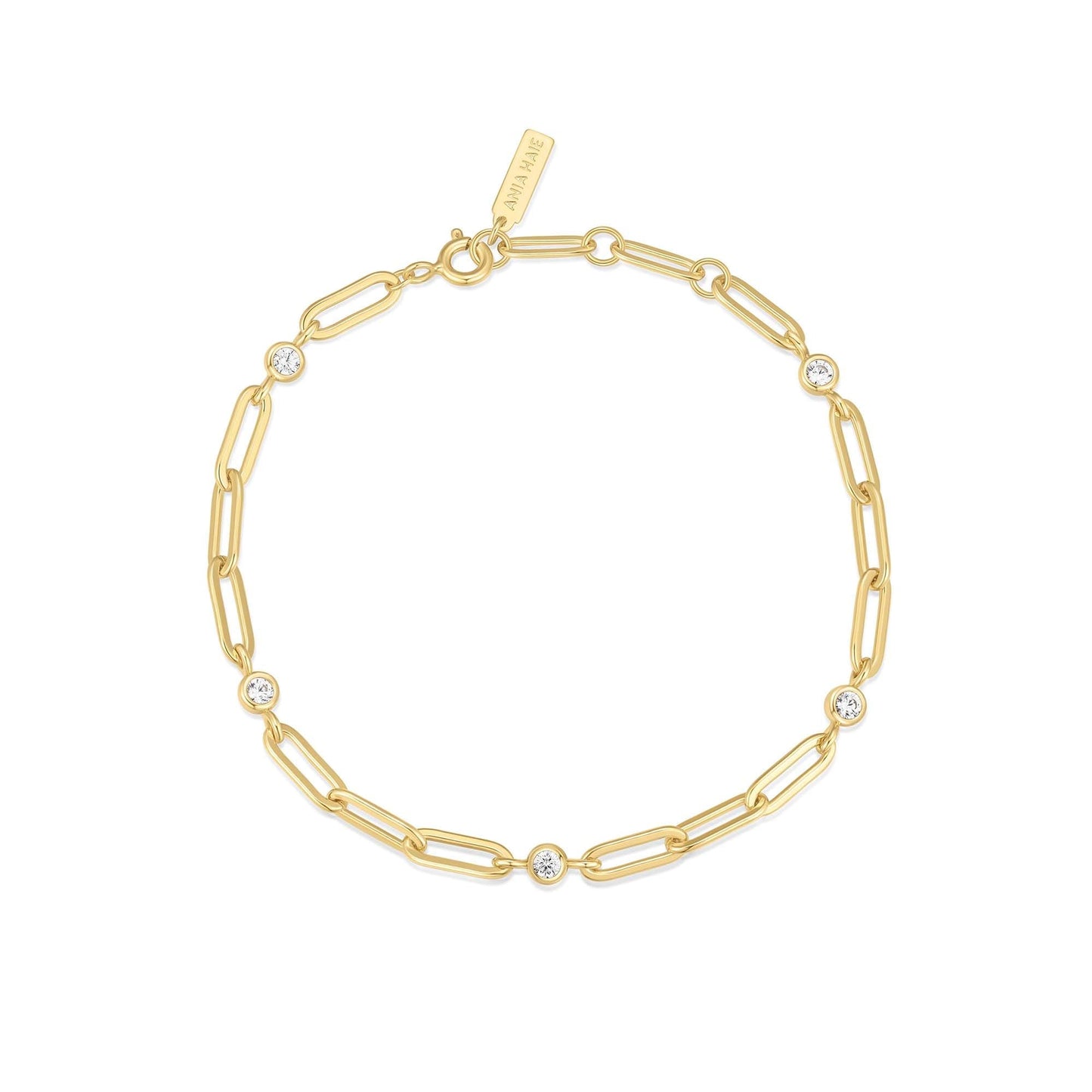 Ania Haie Gold Bezel Station Paper Clip Chain Bracelet