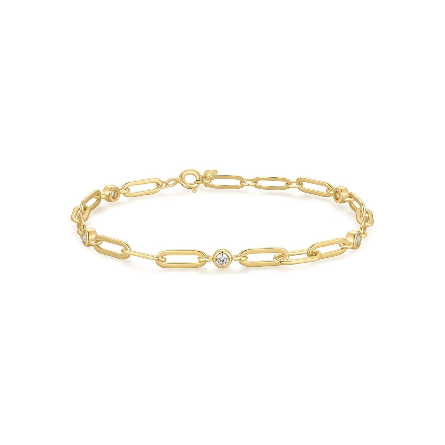 Ania Haie Gold Bezel Station Paper Clip Chain Bracelet