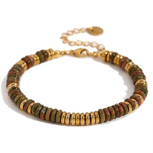 Bohemian Stone Bracelet for Women Stainless Steel Chains Handwoven Adjustable Natural Gemstone Stretch Boho Beaded Bracelet