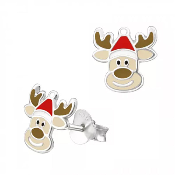 925 Sterling Silver Enamel Reindeer Studs
