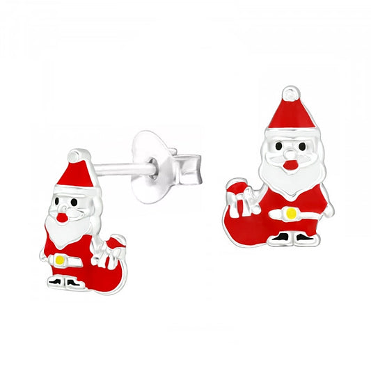 925 Sterling Silver  Epoxy Santa Studs