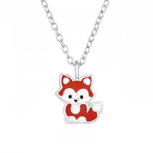 925 Sterling Silver  Enamel Fox Pendant with 40cm Chain + 5cm Extender