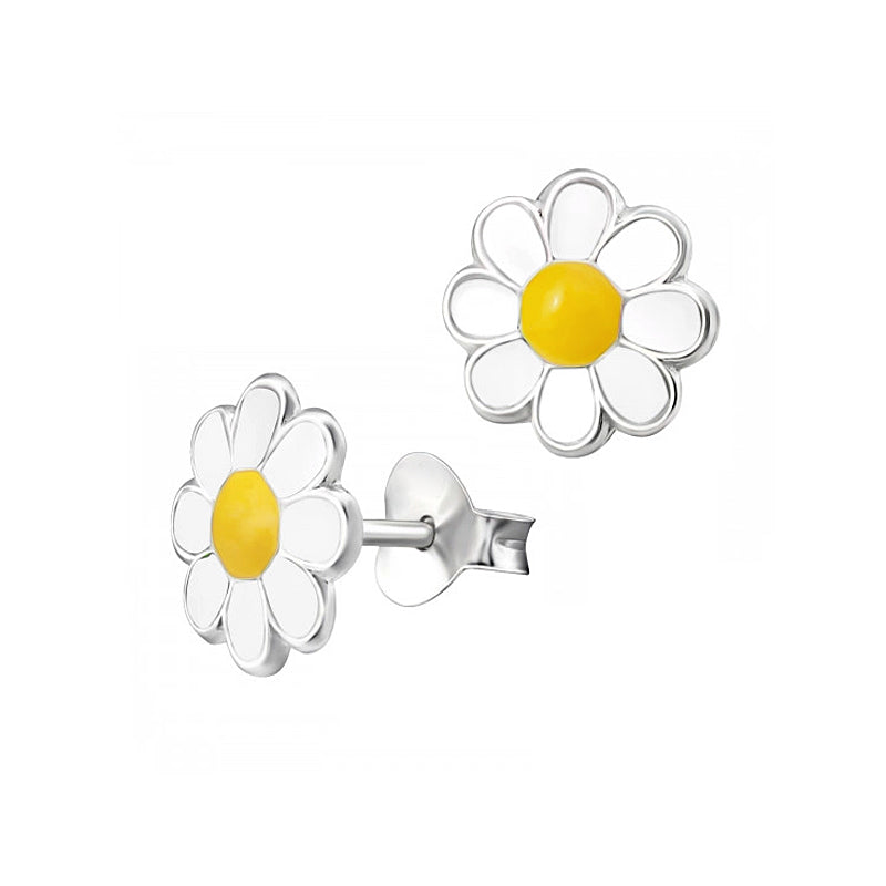925 Sterling Silver Enamel Daisy Studs