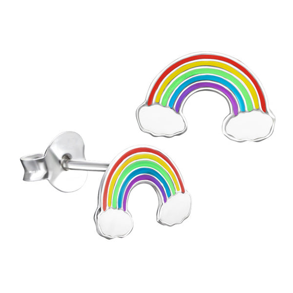 925 Sterling Silver Rainbow Enamel Rainbow with Clouds Studs