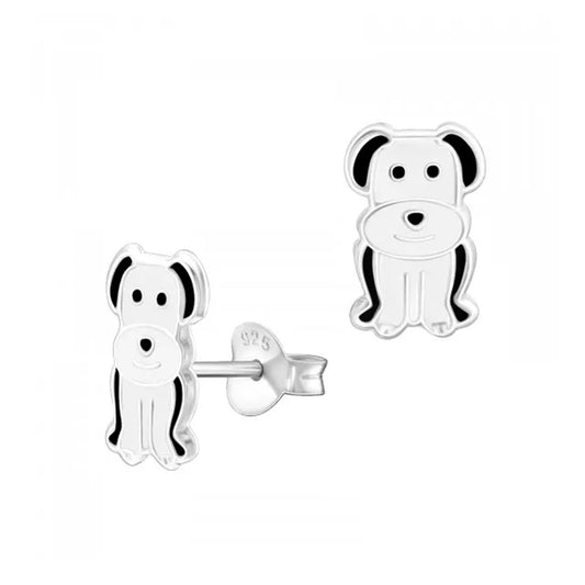 925 Sterling SilverBlack & White Enamel Dog Studs