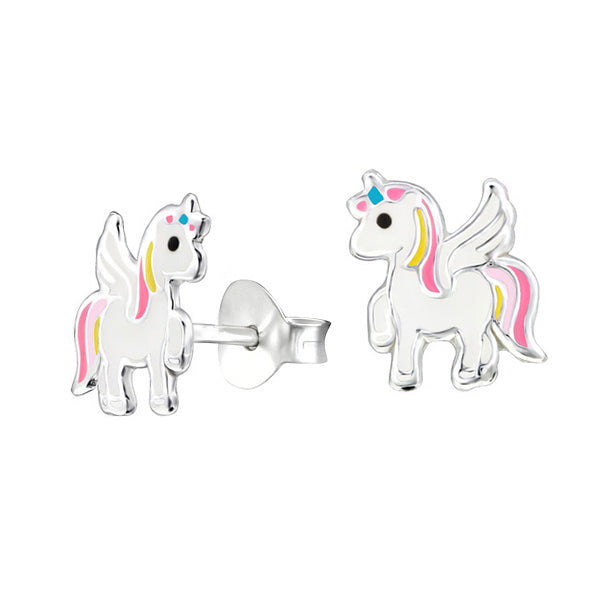 925 Sterling Silver Yellow/Pink Enamel Unicorn Studs