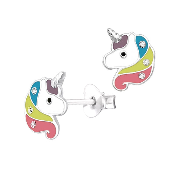 925 Sterling Silver  Epoxy Unicorn Studs with Crystals