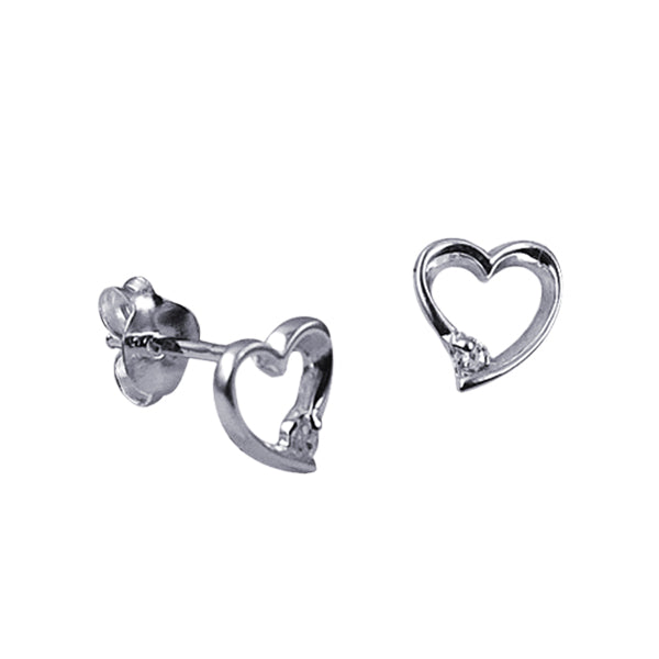925 Sterling Silver Cz Open Heart Stud Earrings