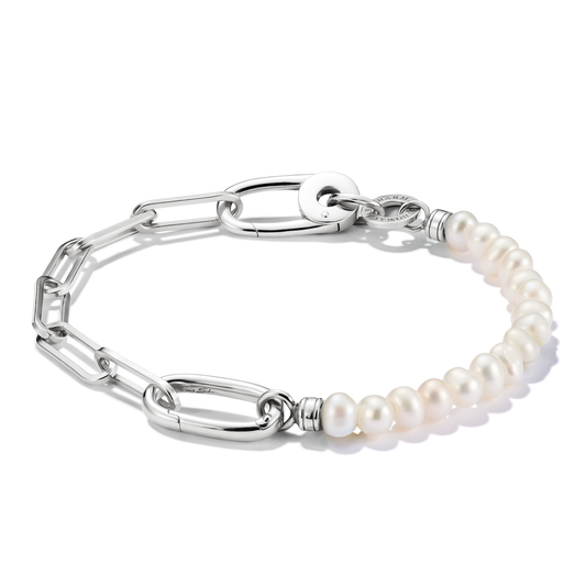 THOMAS SABO Connect Charm Bracelet Paperclip with Pearls Silver