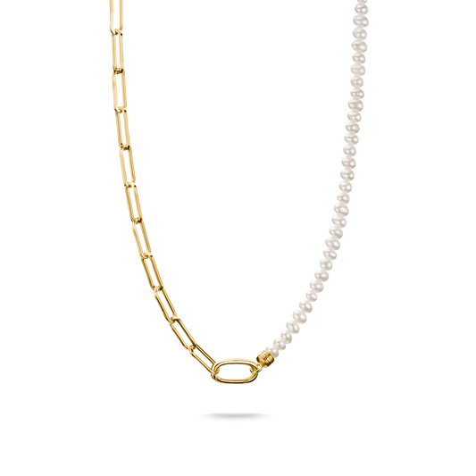 THOMAS SABO Connect Charm Necklace Paperclip with Pearls Gold