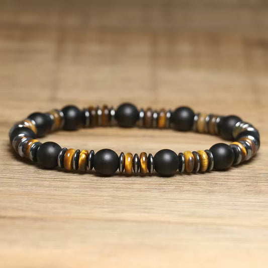 8mm Matte Onyx Beaded Bracelet for Men Jewelry Handmade Elastic Natural Hematite Tiger Eye Stone Bracelet Gift