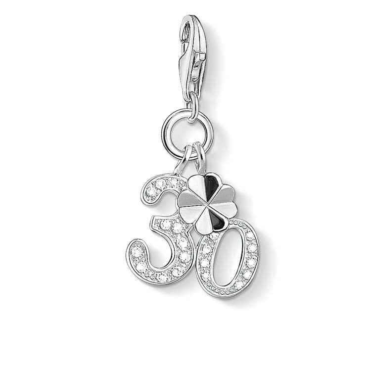 Silver charm with clover leaf and number 40 on a white background
